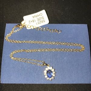 Blue oval glass necklace & blue glass earrings.